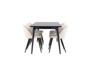 Ellis Matgrupp 230 cm Rektangulär med 6 Velvet stolar - Svart/Beige - Products - Möbler - Bord & matgrupp - Matgrupp
