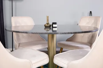 Estelle Matgrupp 106 cm Rund med 4 Velvet stolar - Beige - Products - Möbler - Bord & matgrupp - Matgrupp