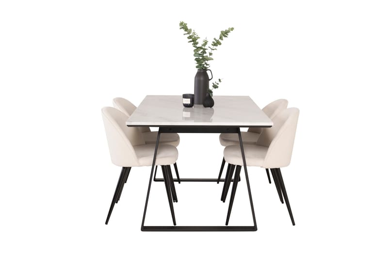 Estelle Matgrupp 140 cm Rektangulär med 4 Velvet stolar - Beige - Products - Möbler - Bord & matgrupp - Matgrupp
