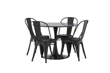 Glade Matgrupp 100 cm Rund med 4 Tempe Stolar - Svart - Products - Möbler - Bord & matgrupp - Matgrupp