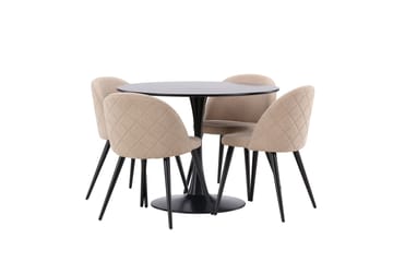 Glade Matgrupp 100 cm Rund med 4 Velvet stolar - Beige - Products - Möbler - Bord & matgrupp - Matgrupp