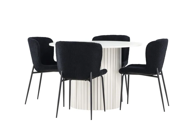 Härön Matgrupp 110 cm Rund med 4 Modesto stolar - Vit/Svart - Products - Möbler - Bord & matgrupp - Matgrupp
