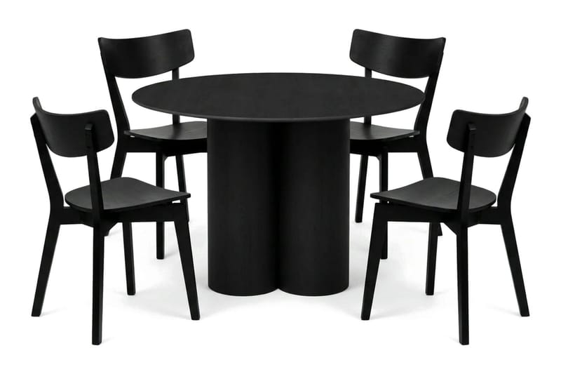 Juno Matgrupp 110 cm runt i Svart med 4 Amelia Matstolar - Svart - Products - Möbler - Bord & matgrupp - Matgrupp
