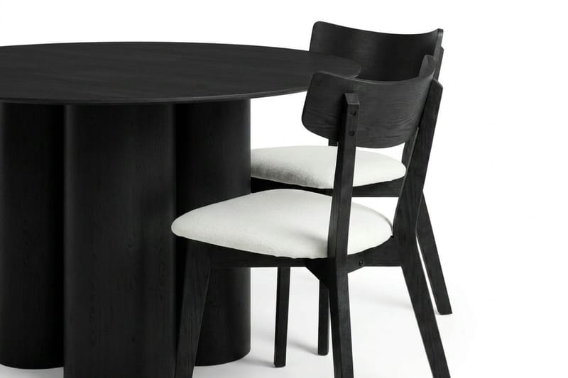 Juno Matgrupp 130 cm runt i Svart med 6 Amelia Matstolar med Dyna - Svart/Beige - Products - Möbler - Bord & matgrupp - Matgrupp