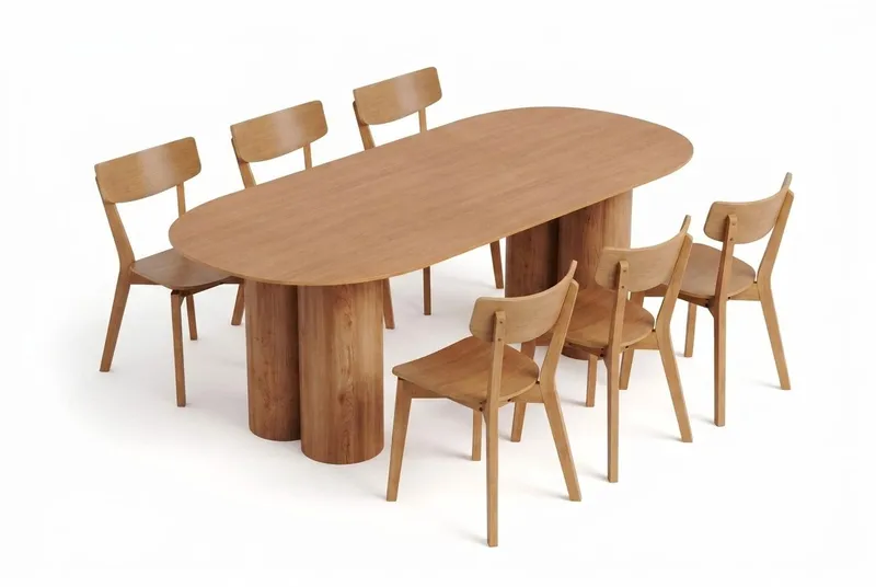 Juno Matgrupp 220 cm rektangulärt i Ek med 6 Amelia Matstolar, Ek