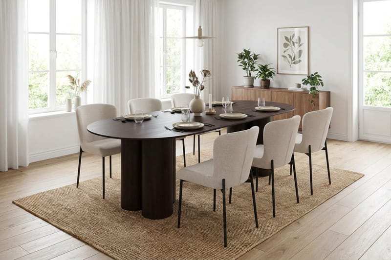 Juno Matgrupp rektangulärt 220 cm Rökt Ek med 6 Elsie Matstolar - Rökt ek - Products - Möbler - Bord & matgrupp - Matgrupp