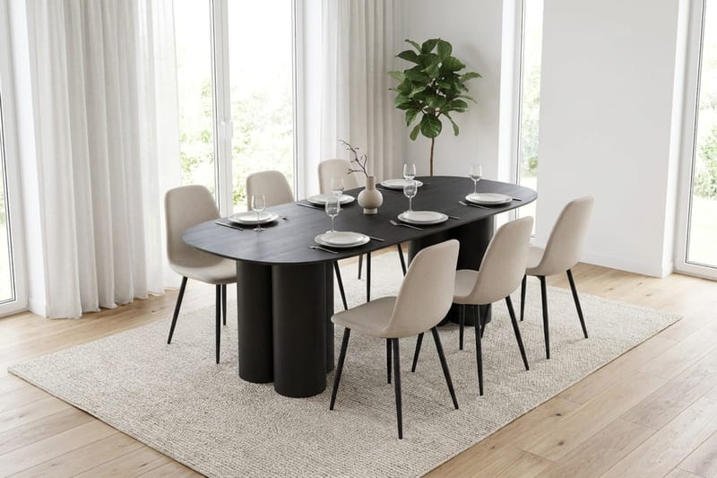 Juno Matgrupp rektangulärt 220 cm Svart med 6 Nibe Matstolar - Svartlaserad ek - Products - Möbler - Bord & matgrupp - Matgrupp