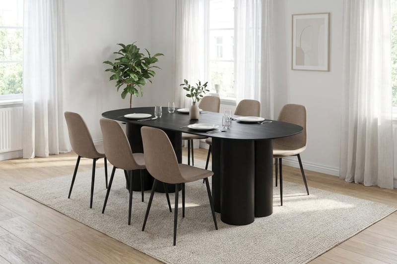 Juno Matgrupp rektangulärt 220 cm Svart med 8 Nibe Matstolar - Svart - Products - Möbler - Bord & matgrupp - Matgrupp