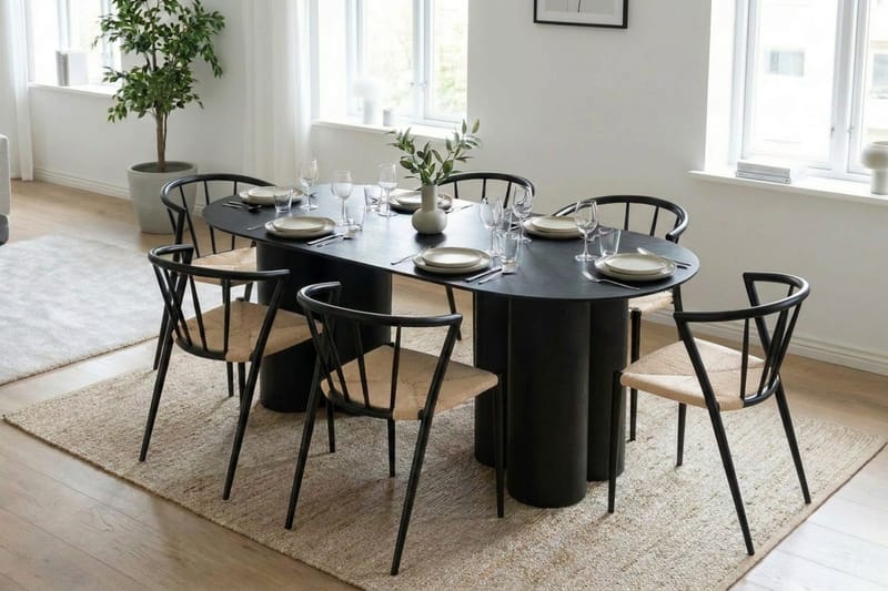 Juno Matgrupp rektangulärt 220 cm Svart med 8 Winston Matstolar - Svart - Products - Möbler - Bord & matgrupp - Matgrupp