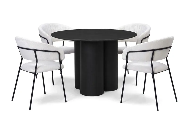 Juno Matgrupp runt 110 cm Svart med 4 Karol Matstolar - Svart - Products - Möbler - Bord & matgrupp - Matgrupp