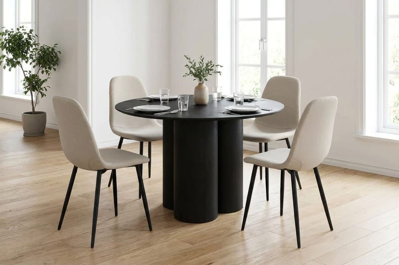 Juno Matgrupp runt 110 cm Svart med 4 Nibe Matstolar - Svart - Products - Möbler - Bord & matgrupp - Matgrupp