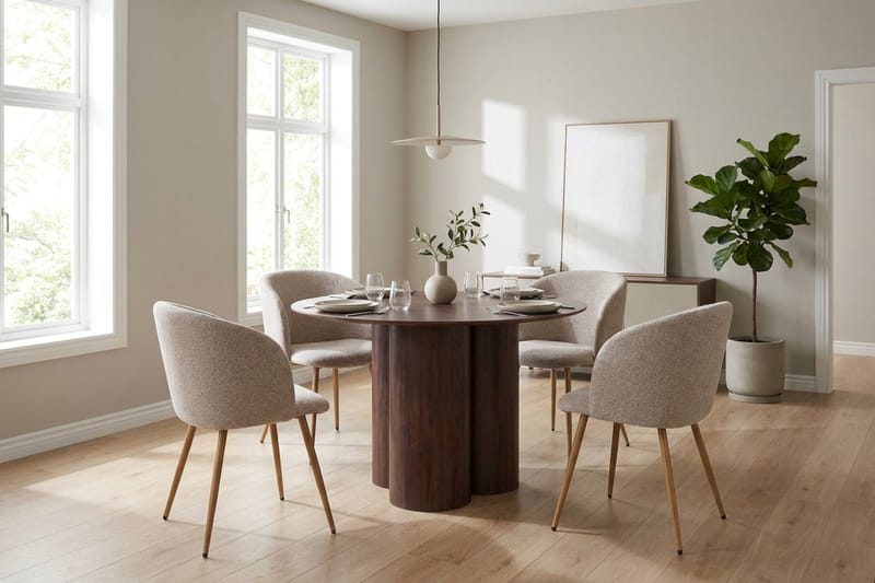 Juno Matgrupp runt 110 cm Valnöt med 4 Greya Matstolar - Valnöt - Products - Möbler - Bord & matgrupp - Matgrupp