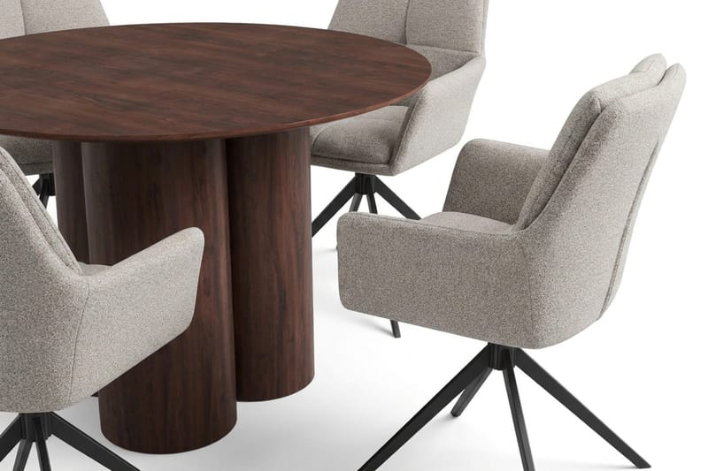 Juno Matgrupp runt 110 cm Valnöt med 4 Torsby Matstolar - Valnöt - Products - Möbler - Bord & matgrupp - Matgrupp