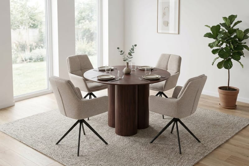 Juno Matgrupp runt 110 cm Valnöt med 4 Torsby Matstolar - Valnöt - Products - Möbler - Bord & matgrupp - Matgrupp