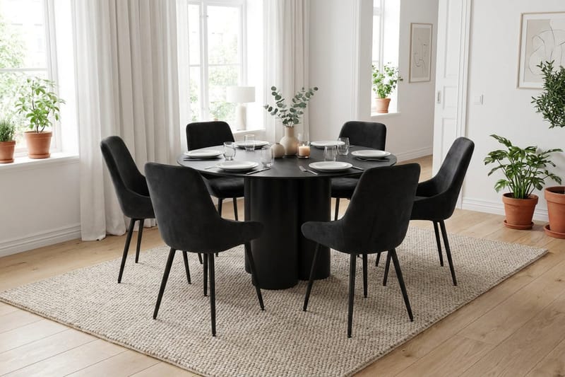 Juno Matgrupp runt 130 cm Svart med 6 Alsarp Matstolar - Svart - Products - Möbler - Bord & matgrupp - Matgrupp