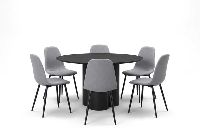 Juno Matgrupp runt 130 cm Svart med 6 Nibe Matstolar - Svart - Products - Möbler - Bord & matgrupp - Matgrupp