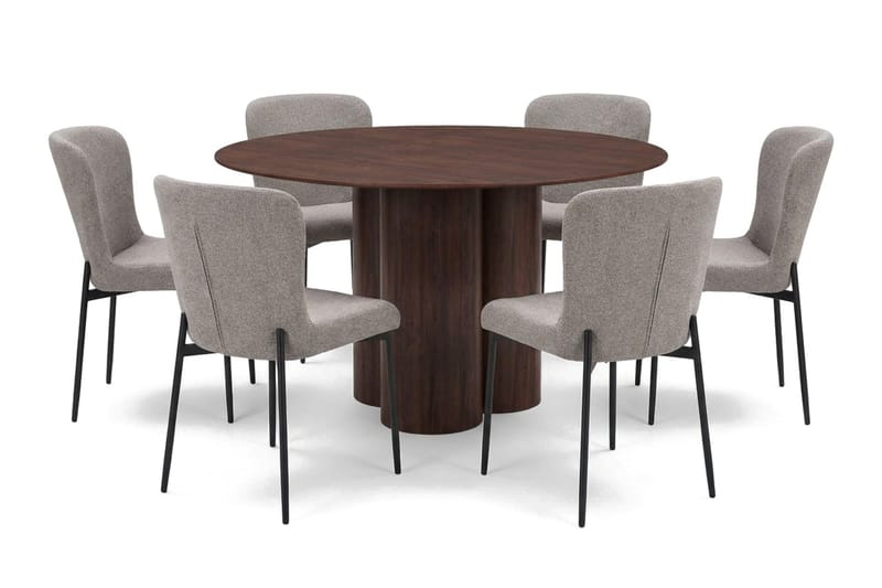 Juno Matgrupp runt 130 cm Valnöt med 6 Elsie Matstolar - Valnöt/Ljusgrå - Products - Möbler - Bord & matgrupp - Matgrupp