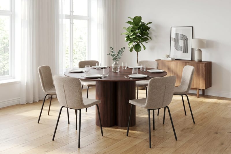 Juno Matgrupp runt 130 cm Valnöt med 6 Katy Matstolar - Valnöt - Products - Möbler - Bord & matgrupp - Matgrupp