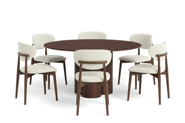 Juno Matgrupp runt 130 cm Valnöt med 6 Molly Matstolar - Valnöt - Products - Möbler - Bord & matgrupp - Matgrupp