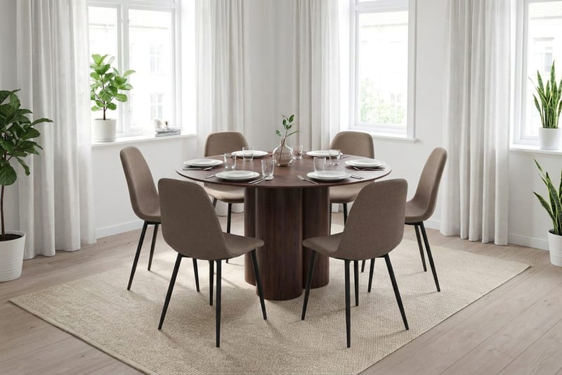 Juno Matgrupp runt 130 cm Valnöt med 6 Nibe Matstolar - Valnöt - Products - Möbler - Bord & matgrupp - Matgrupp