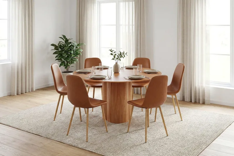 Juno Matgrupp runt 150 cm Ek med 6 Nibe Matstolar - Ek - Products - Möbler - Bord & matgrupp - Matgrupp