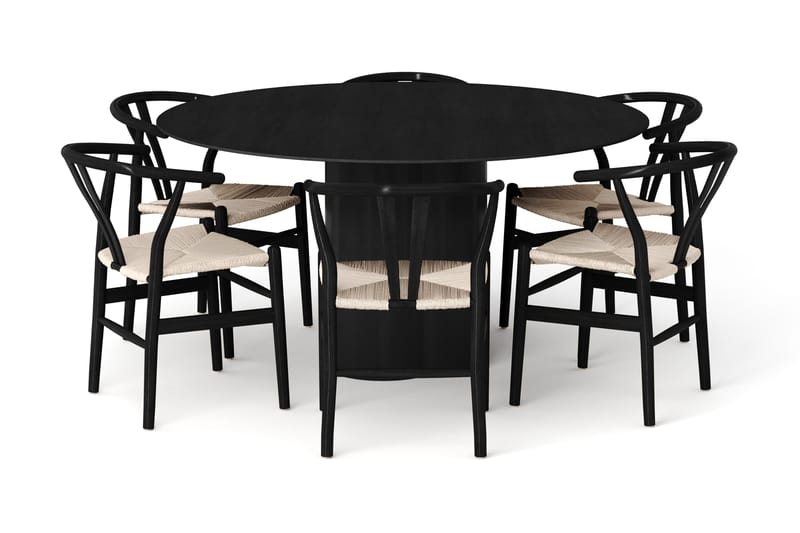 Juno Matgrupp runt 150 cm Svart med 6 Dastoori Matstolar - Svart - Products - Möbler - Bord & matgrupp - Matgrupp