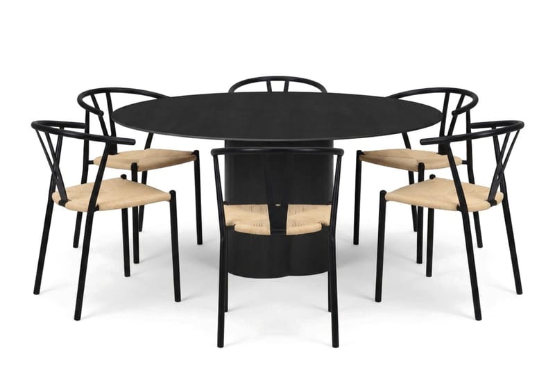 Juno Matgrupp runt 150 cm Svart med 6 Elysia Matstolar - Products - Möbler - Bord & matgrupp - Matgrupp
