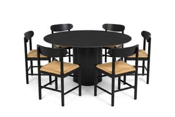 Juno Matgrupp runt 150 cm Svart med 6 Malte Matstolar - Svartlaserad ek - Products - Möbler - Bord & matgrupp - Matgrupp