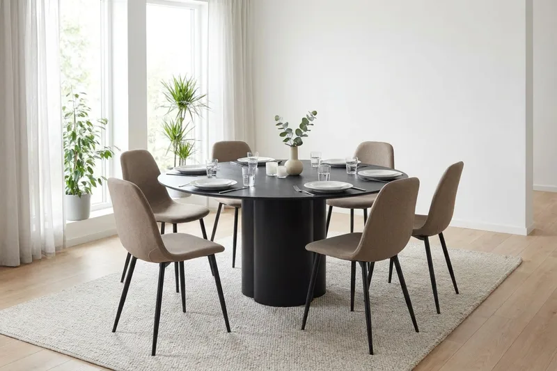 Juno Matgrupp runt 150 cm Svart med 6 Nibe Matstolar - Svartlaserad ek - Products - Möbler - Bord & matgrupp - Matgrupp