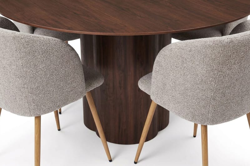 Juno Matgrupp runt 150 cm Valnöt med 6 Greya Matstolar - Valnöt - Products - Möbler - Bord & matgrupp - Matgrupp