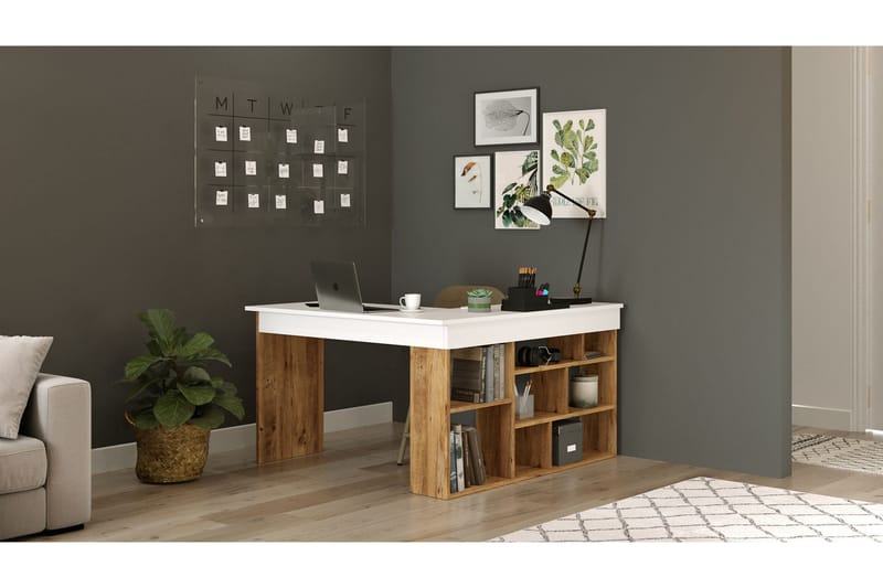 Dalran Skrivbord 129 cm - Natur/Vit - Products - Möbler - Bord & matgrupp - Kontorsbord - Datorbord