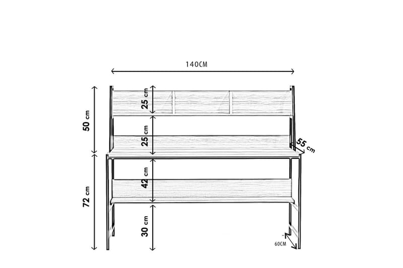 Faydali Skrivbord 140 cm med Förvaring Hyllor - Mörkbrun/Svart - Products - Möbler - Bord & matgrupp - Kontorsbord - Datorbord