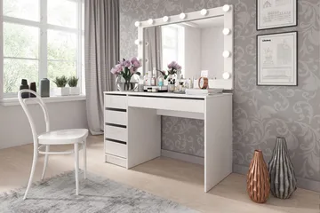 Harland Skrivbord 120 cm med 5 Förvaringslådor - Vit / Vit Högglans - Products - Möbler - Bord & matgrupp - Kontorsbord - Datorbord