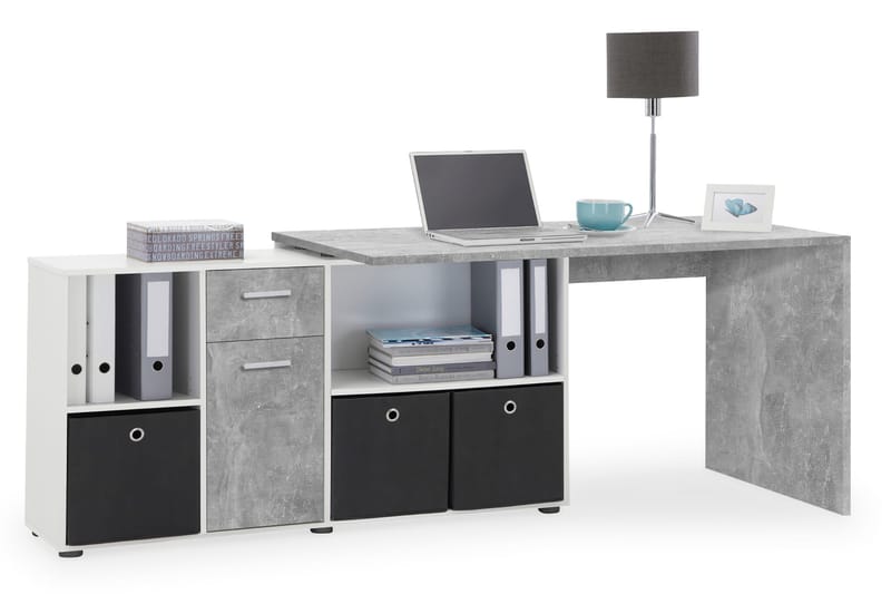 Lexo Hörnskrivbord 136 cm med Justerbar Hylla - Betong - Products - Möbler - Bord & matgrupp - Kontorsbord - Skrivbord - Hörnskrivbord