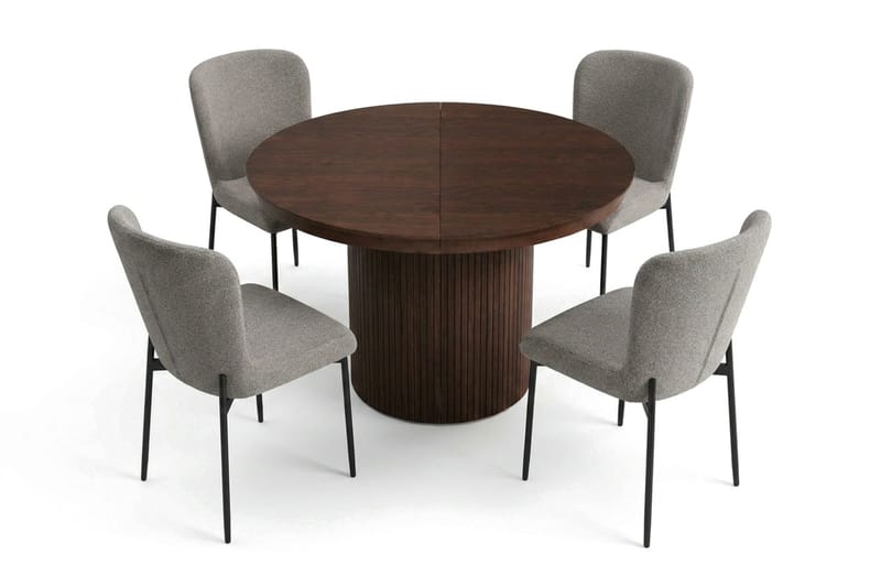 Kopparbo Förlängningsbart runt 120-220 cm Valnöt med 4 Elsie Matstolar - Valnöt/Ljusgrå - Products - Möbler - Bord & matgrupp - Matgrupp
