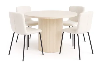 Kopparbo Matbord 106 cm med 4 Katy Matstolar - White / Vit Bouclé / Metallben Svart - Products - Möbler - Bord & matgrupp - Matgrupp