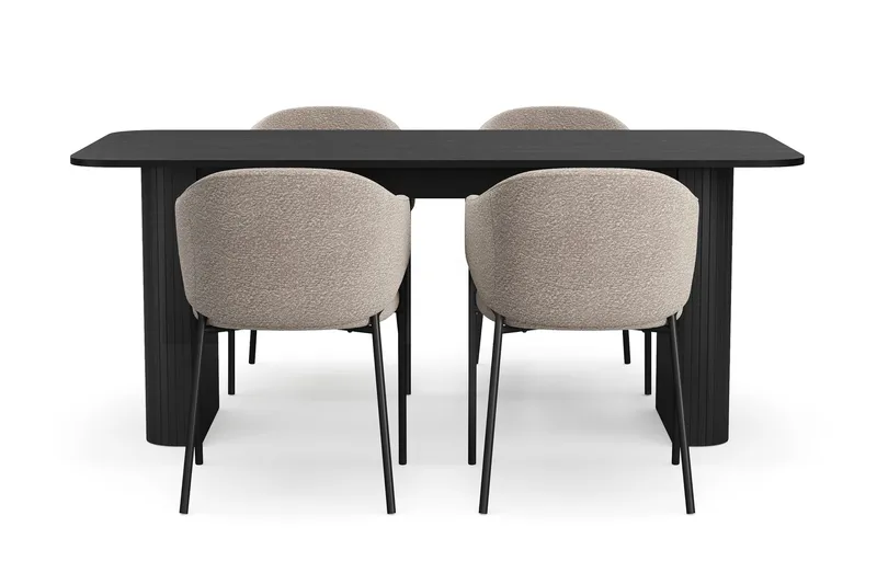 Kopparbo Matbord 180-240 cm Förlängningsbart med 4 Filip Matstolar - Svart / Taupe Bouclé - Products - Möbler - Bord & matgrupp - Matgrupp