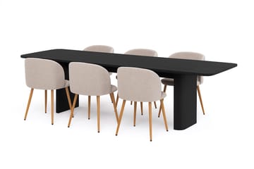 Kopparbo Matbord 180-240 cm Förlängningsbart med 6 Greya Matstolar med armstöd - Svart / Greige Bouclé / Metallben Ek - Products - Möbler - Bord & matgrupp - Matgrupp