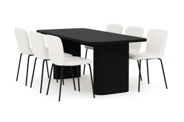 Kopparbo Matbord 180-240 cm Förlängningsbart med 6 Katy Matstolar - Svart / Vit Bouclé / Metallben Svart - Products - Möbler - Bord & matgrupp - Matgrupp
