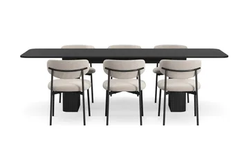 Kopparbo Matbord 180-240 cm Förlängningsbart med 6 Lucy Matstolar - Svart / Greige Bouclé / Metallben Svart - Products - Möbler - Bord & matgrupp - Matgrupp