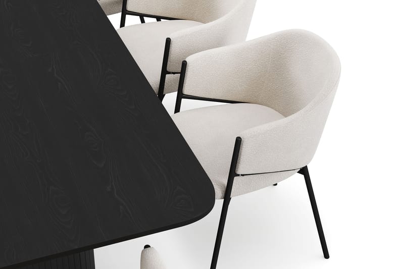 Kopparbo Matbord 200-260 cm Förlängningsbart med 8 Filip Matstolar - Svart / Vit Bouclé - Products - Möbler - Bord & matgrupp - Matgrupp