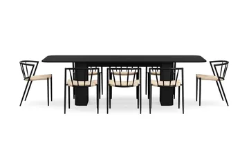 Kopparbo Matbord 200-260 cm Förlängningsbart med 8 Winston Matstolar - Svart / Beige / Metallben Svart - Products - Möbler - Bord & matgrupp - Matgrupp