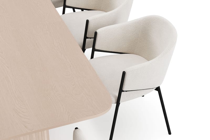 Kopparbo Matbord 200-260 cm Förlängningsbart med illäggsskiv med 8 Filip Matstolar - Vit / Vit Bouclé - Products - Möbler - Bord & matgrupp - Matgrupp