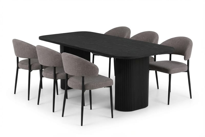 Kopparbo Matbord 200 cm med 6 Sawako Greige Stolar