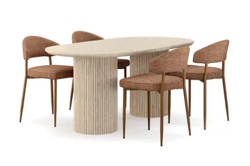 Kopparbo Matbord Travetin utseende med 4 st Jairam Matstolar - Beige - Products - Möbler - Bord & matgrupp - Matgrupp