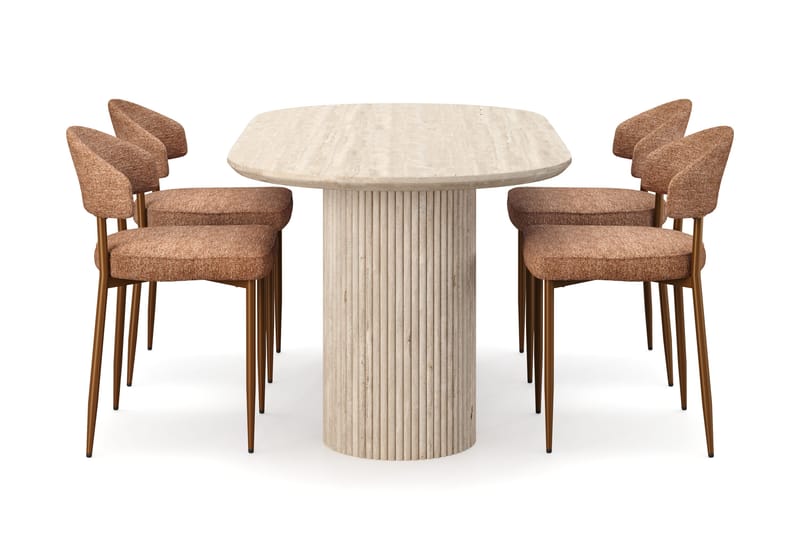 Kopparbo Matbord Travetin utseende med 4 st Jairam Matstolar - Beige - Products - Möbler - Bord & matgrupp - Matgrupp