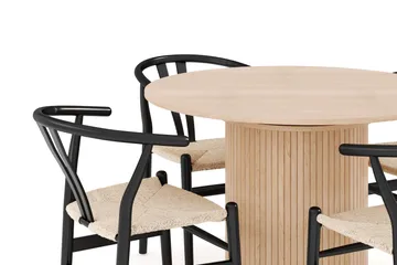 Kopparbo Matgrupp 106 cm Rund Förlängningsbart med 4 Dastoori Matstolar - Whitewash - Products - Möbler - Bord & matgrupp - Matgrupp