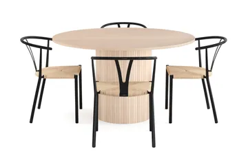 Kopparbo Matgrupp 130 cm Rund inkl 4 Elysia Stolar - Beige/Svart - Products - Möbler - Bord & matgrupp - Matgrupp
