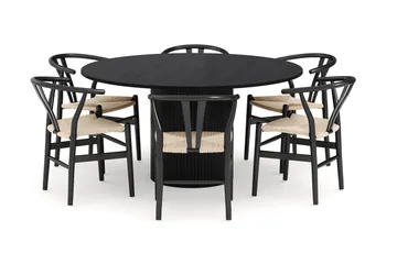 Kopparbo Matgrupp 150 cm Rund med 6 Dastoori Matstol - 2220067-6,2229296-1 - Svart - Products - Möbler - Bord & matgrupp - Matgrupp