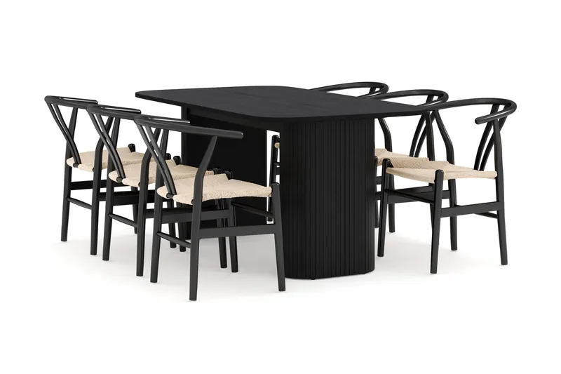 Kopparbo Matgrupp 160 cm med 6 Dastoori Matstol - 2220067-6,2229297-1, Svart